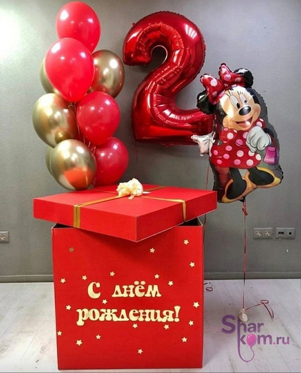 Коробка с шарами Сюрприз "Минни", Красный и золото