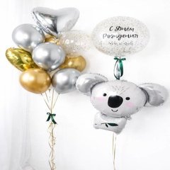 Композиция из шаров "Коала с бамбуком в серебре"