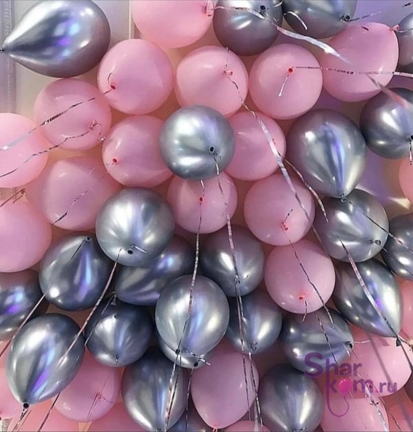 Шары "Розовые и серебро хром", 50 шт.