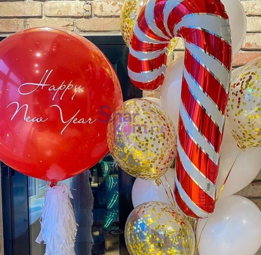 Композиция из шаров "Happy New Year" с большим шаром