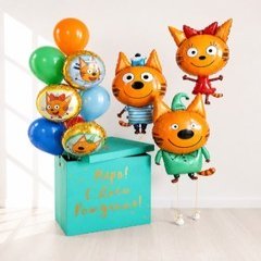 Коробка с шарами Сюрприз "Три котёнка"