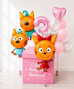 Коробка с шарами Сюрприз "Котята для девочки"