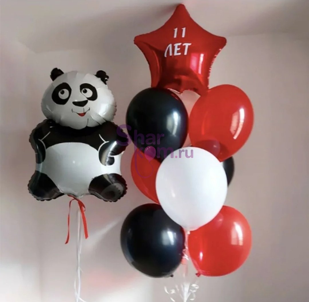 Композиция из шаров "Панда", черно-красная