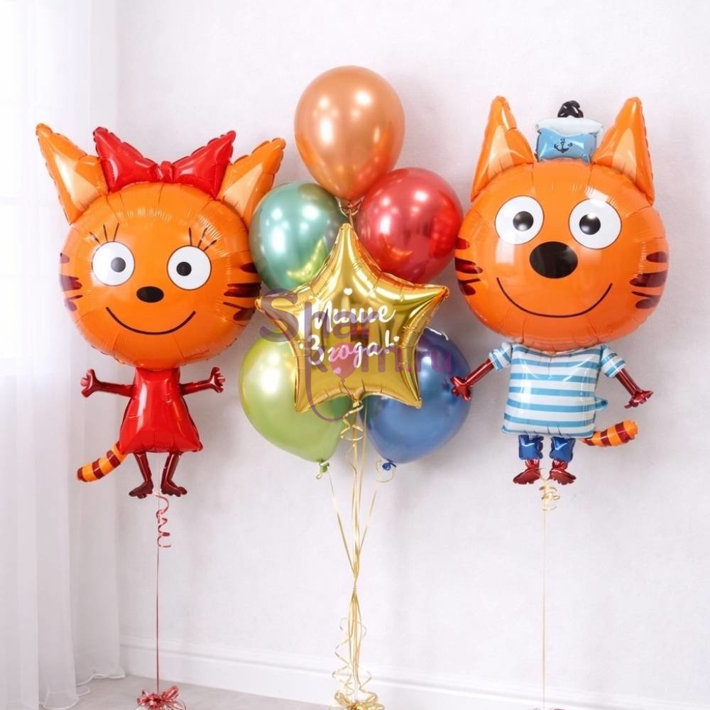 Композиция из шаров "Карамелька и Коржик с фонтаном"