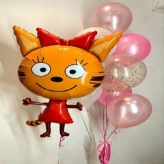 Композиция из шаров "Розовый фонтан с Карамелькой"
