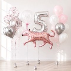 Композиция из шаров "На 5 лет с розовым леопардом"