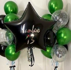 Композиция из шаров "Чёрно-зеленая со звездой"