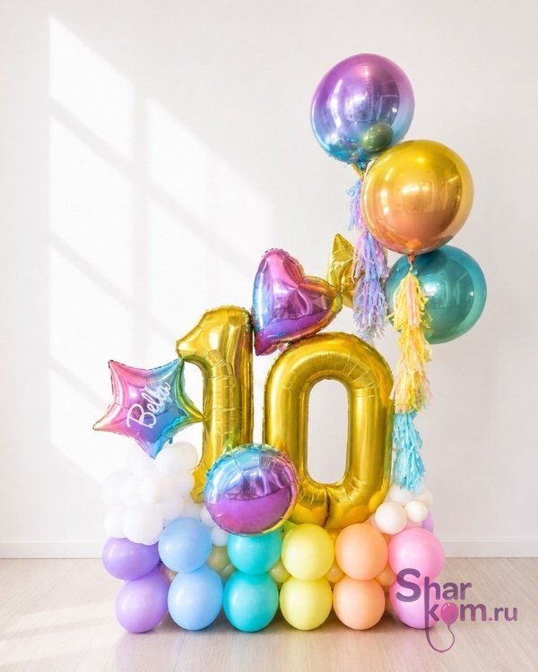 Композиция из шаров "Стойка Радуга на 10 лет"