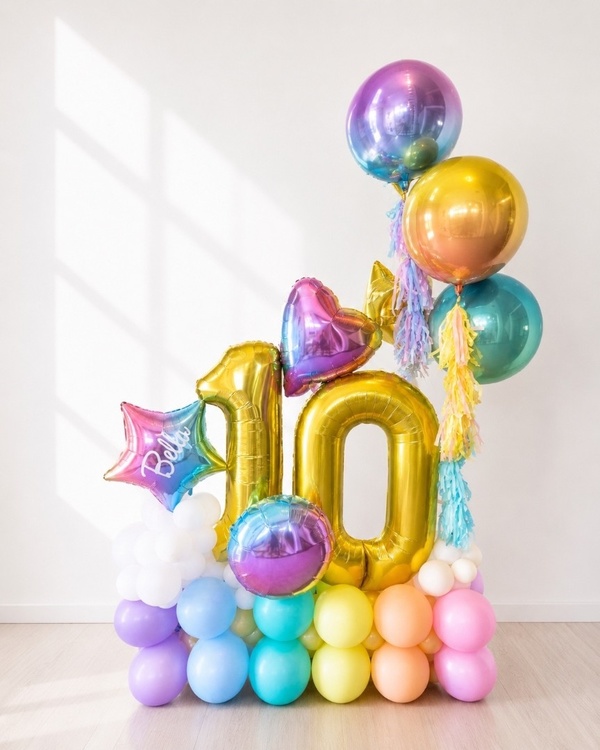 Композиция из шаров "Стойка Радуга на 10 лет"