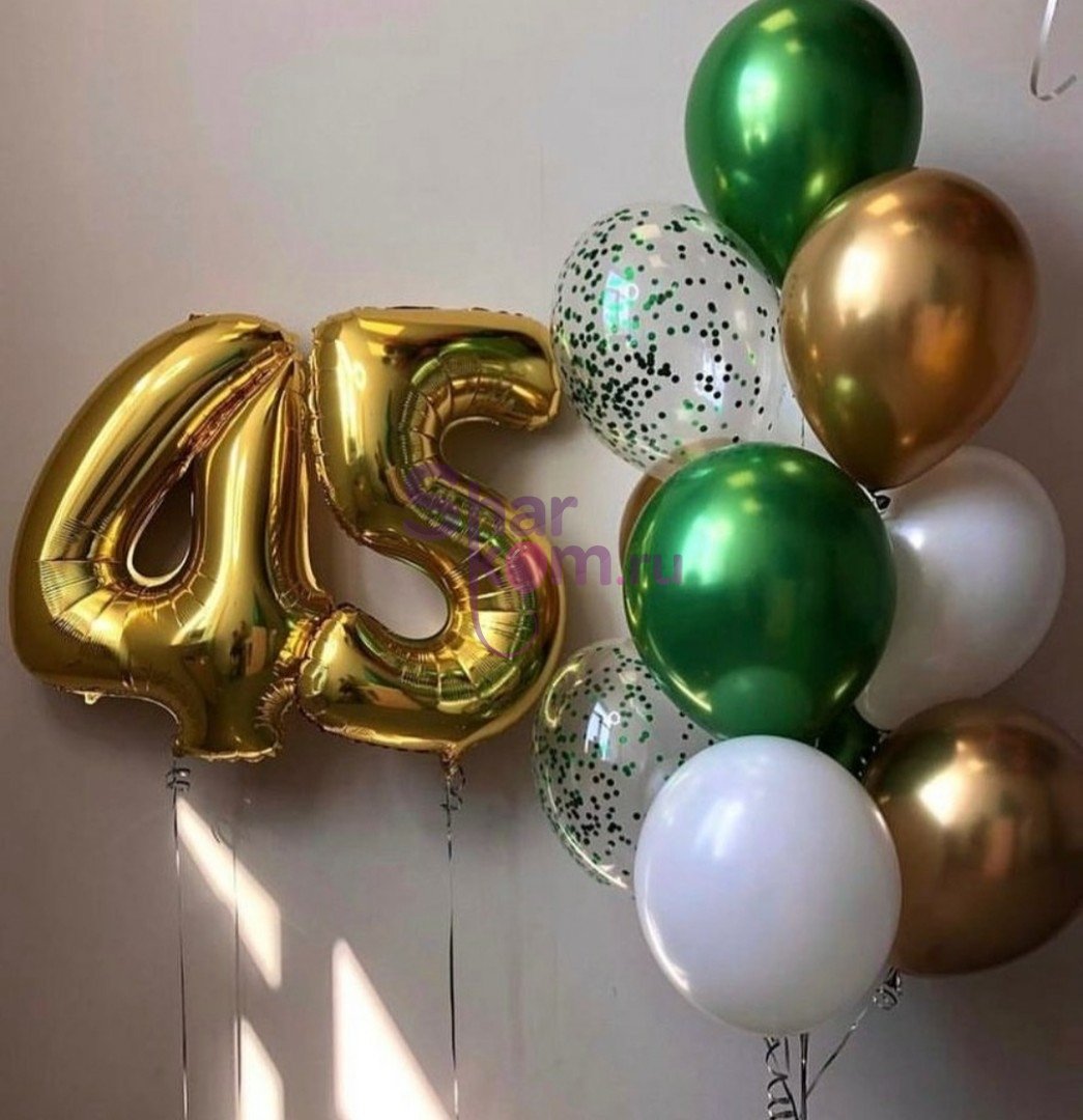 Композиция из шаров "На 45 лет", зеленый/золото