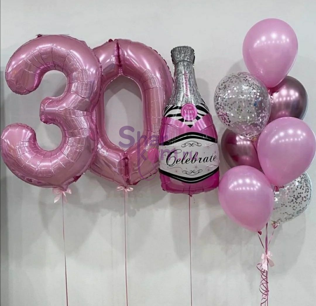 Композиция из шаров "Розовое шампанское на 30 лет"