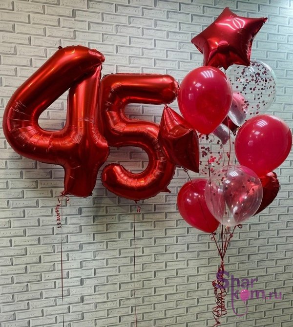 Композиция из шаров "на 45 лет с одним фонтаном"