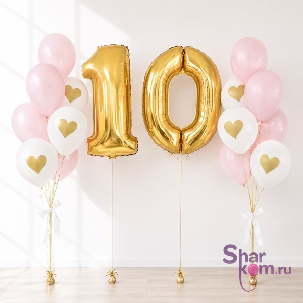 Композиция из шаров "Нежные фонтаны на 10 лет"