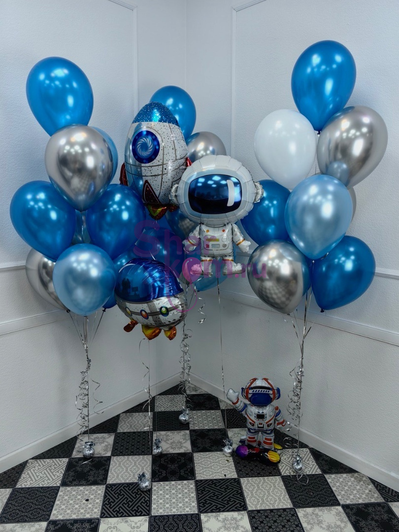 Композиция из шаров "Космическая одиссея", синий/серебро