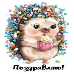 Открытка "Поздравляю", (ежик с кексиком)
