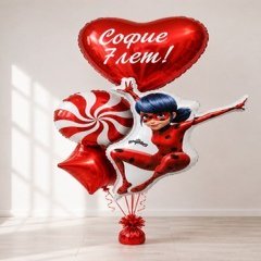 Фонтан из шаров "Леди Баг и большое сердце"