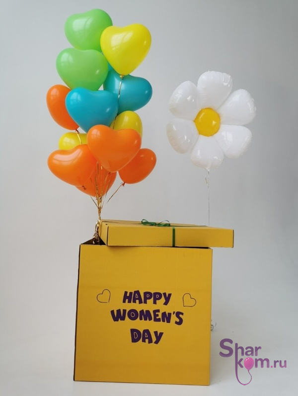 Коробка с шарами Сюрприз "Счастливого Женского Дня" (Happy Womens day)
