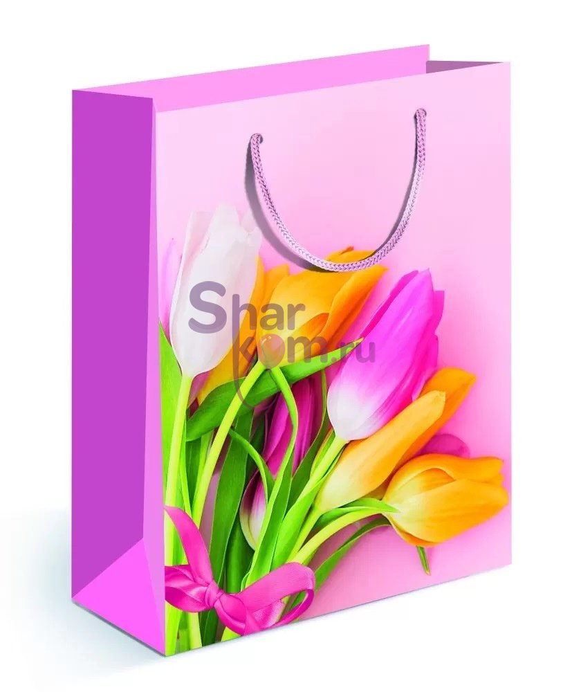 Подарочный пакет "Букет тюльпанов", Розовый, 18*23*10 см