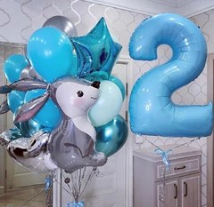 Композиция из шаров "На 2 года с Зайцем", голубая