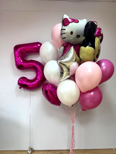 Фото заказа перед отправкой: Композиция из шаров "Микки Маус и Хеллоу Китти (Hello Kitty)"